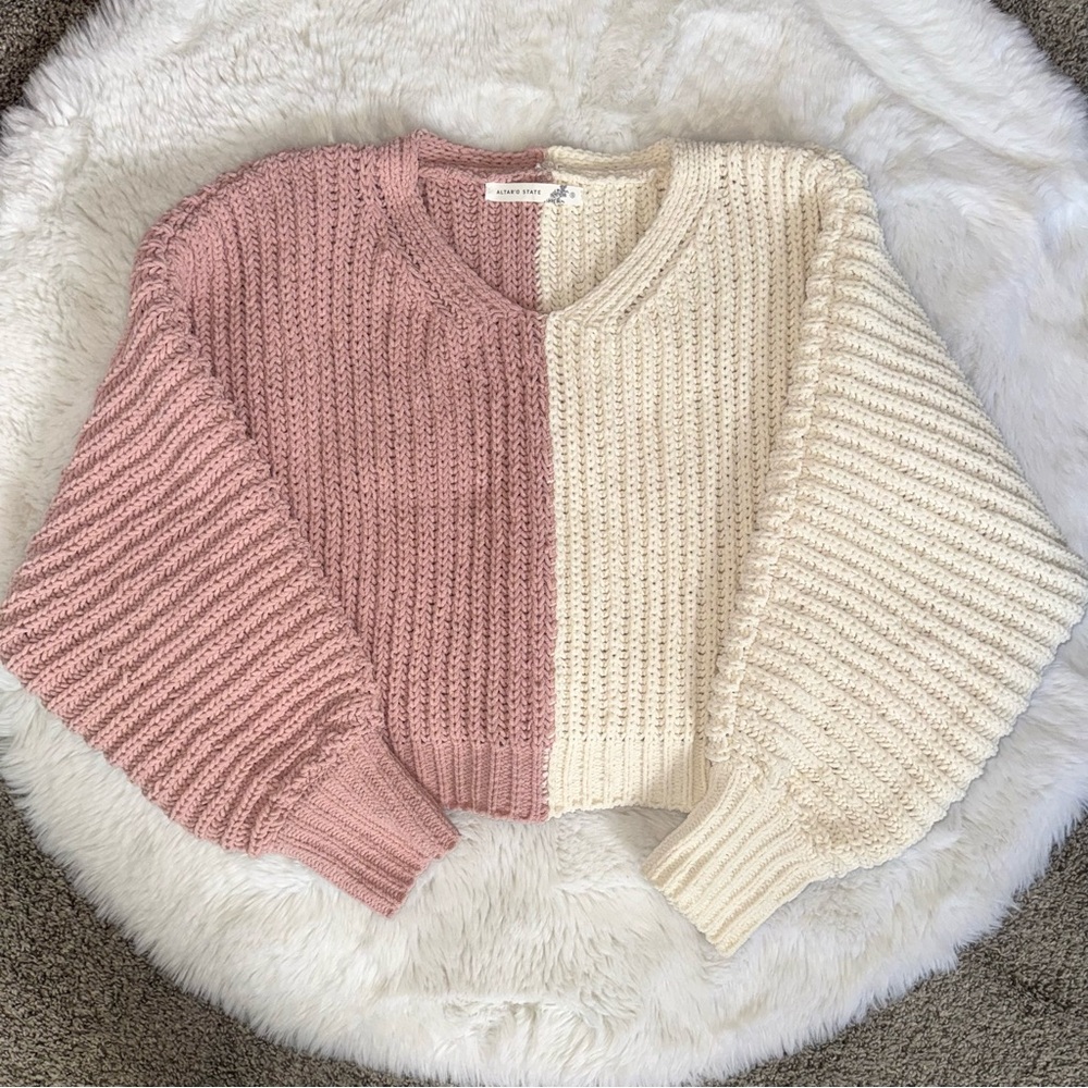 Altar’d State Pink and Cream Block Knit Sweater Size S - Picture 1 of 5